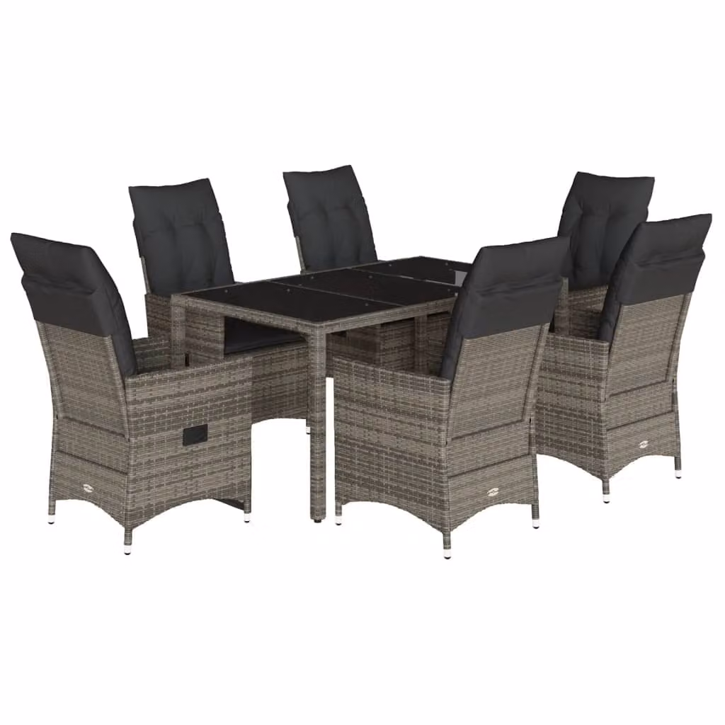 Set da Pranzo da Giardino 7 pz con Cuscini in Polyrattan Grigio