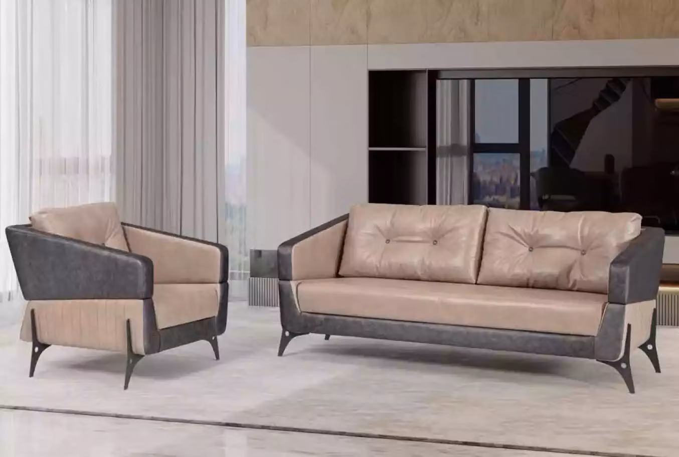 Luxus Sofagarnitur Sofa Beige Arbeitszimmer Sessel Dreisitzer Sitzer 3+1