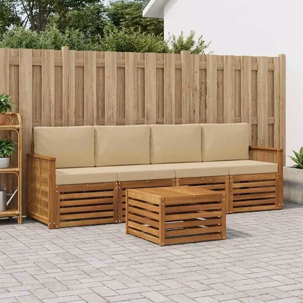 Set di divani da esterno vidaXL 5 pezzi in legno di acacia con cuscini beige e sabbia