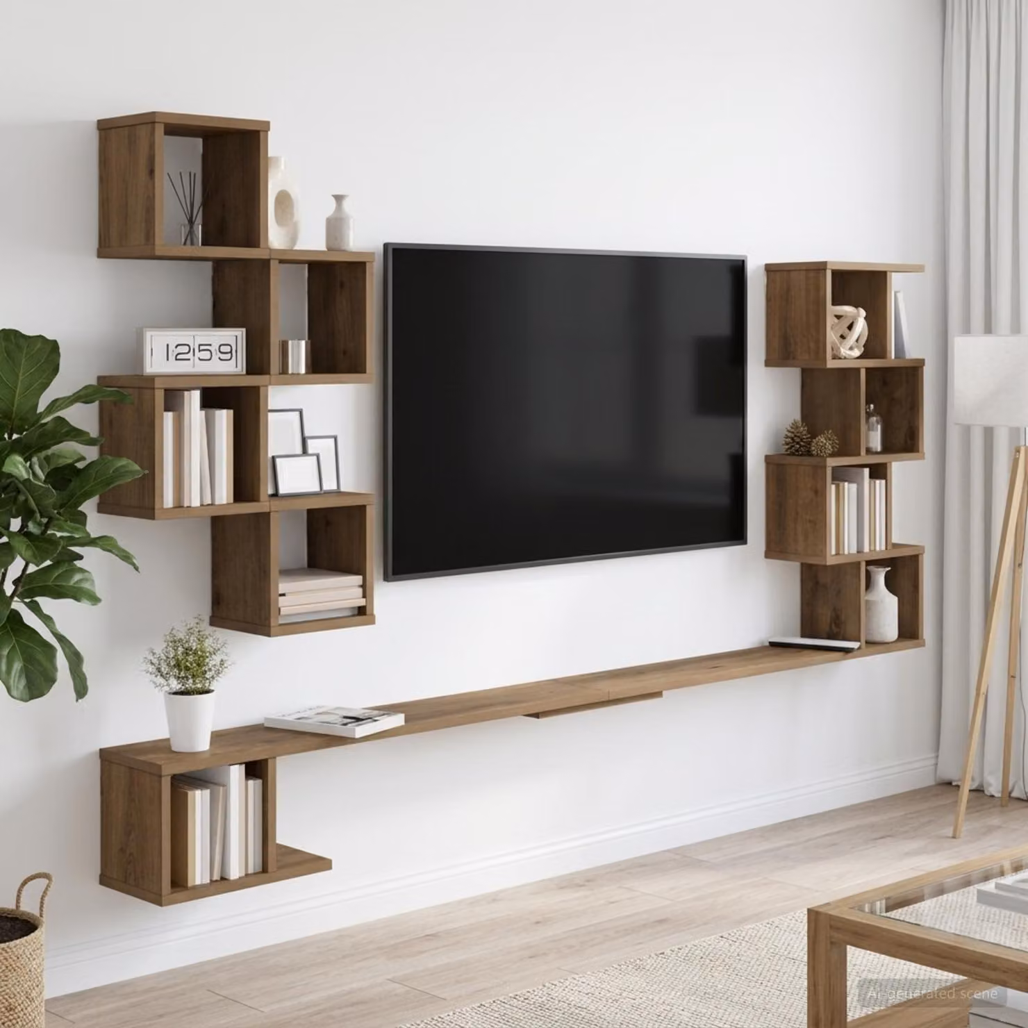 vidaXL Mensola TV da muro moderna in legno color rovere, L 180 x P 15 x H 94 cm