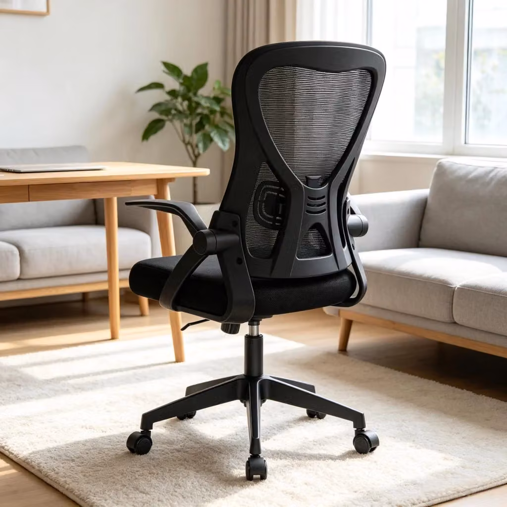 Sedia da ufficio girevole moderna in tessuto nero con braccioli e struttura in metallo e plastica per home office – 2