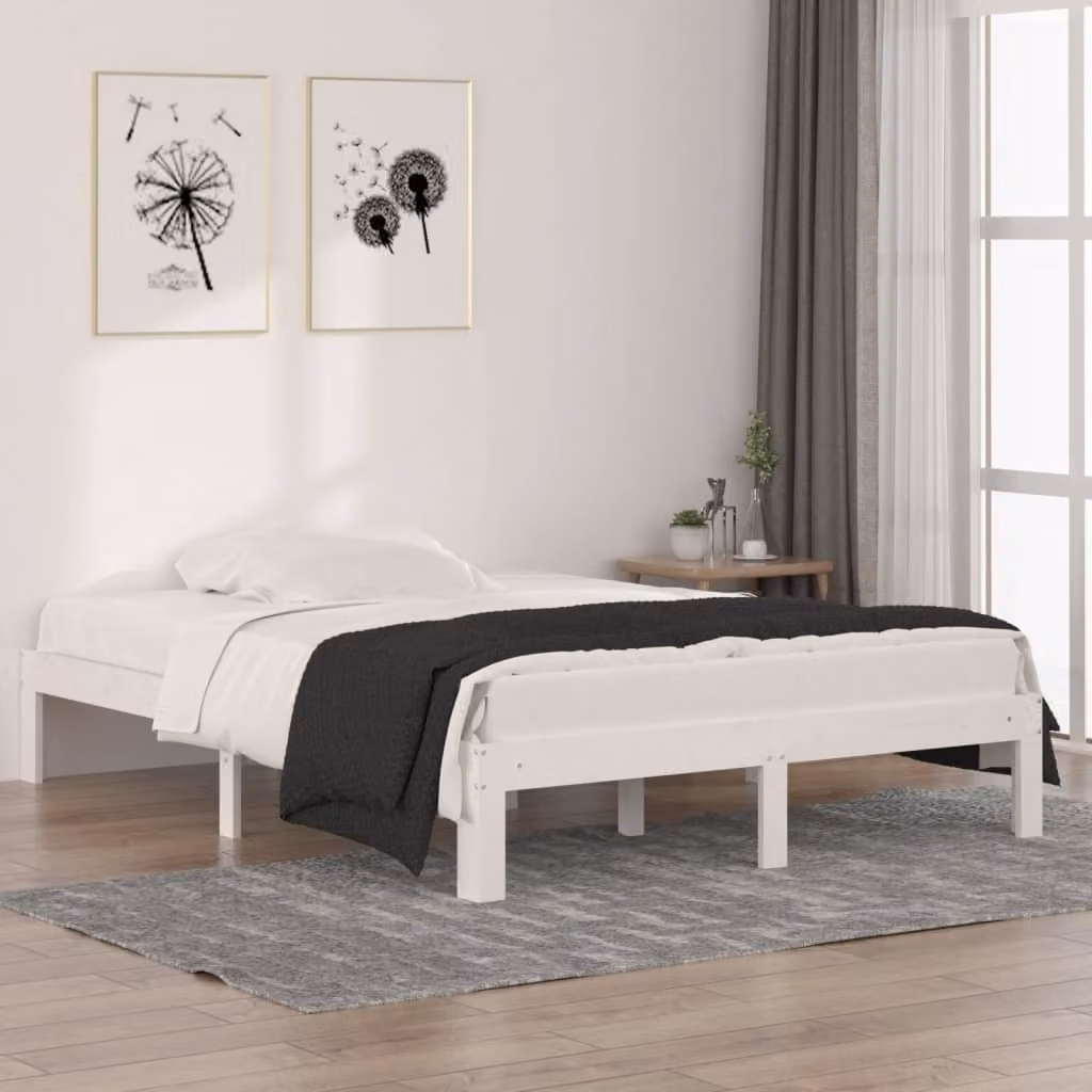 The Living Store Letto in legno massiccio bianco 135x190 cm