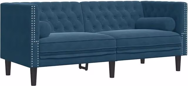 Divano | Divano da soggiorno | Sofa Chesterfield con Rinforzi 2 Posti Blu in Velluto