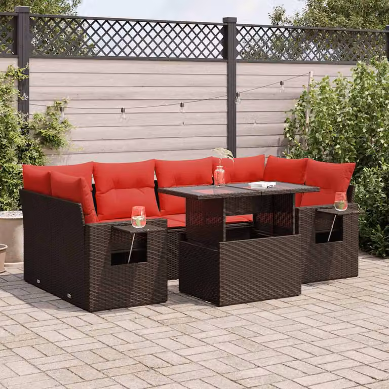 Maison Exclusive - Set Divani da Giardino 7pz con Cuscini Marrone Polyrattan Acacia