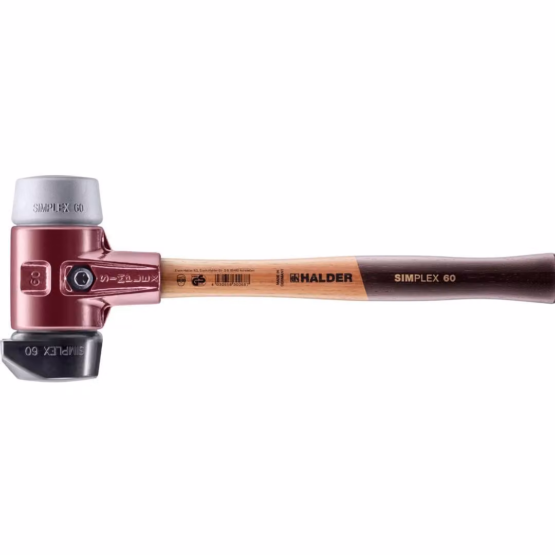 Mazza SIMPLEX soft-face con alloggiamento TE e manico in legno, Ø 60, composizione in gomma con base / TPE-mid
