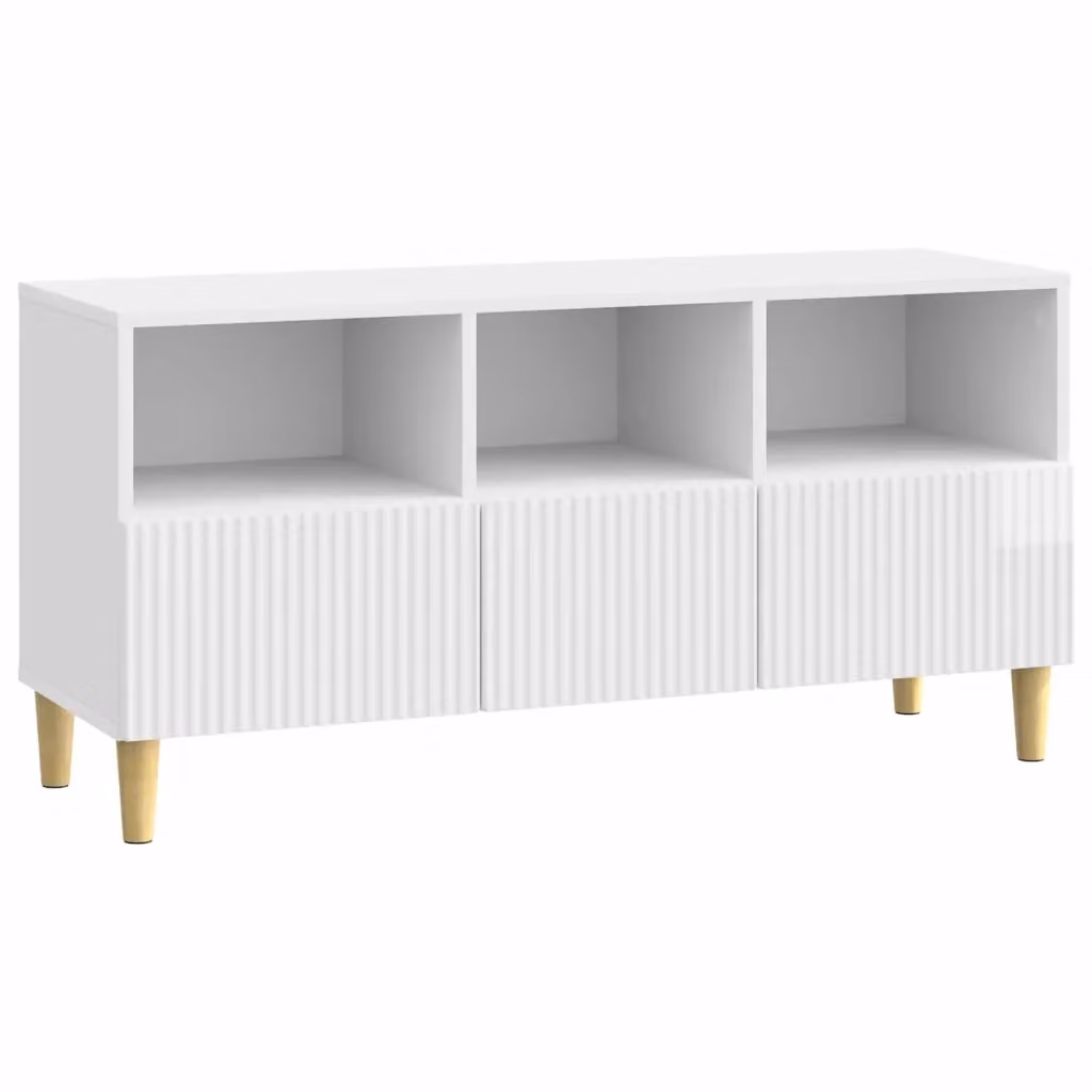 Mobile porta TV moderno in legno MDF bianco lucido L 102 x P 34,5 x H 50 cm – 2
