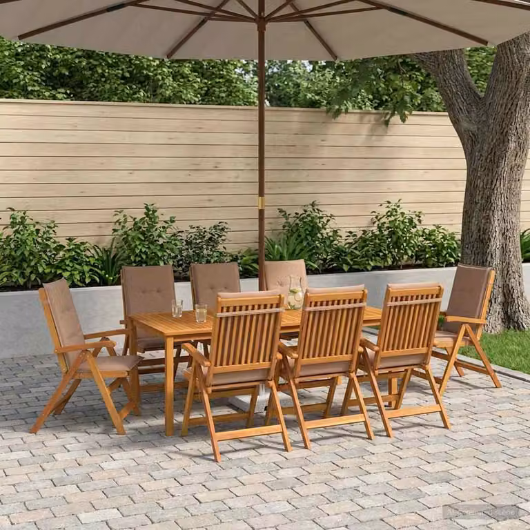 Set da pranzo da giardino vidaXL in legno di acacia naturale marrone con 9 pezzi e cuscini rimovibili