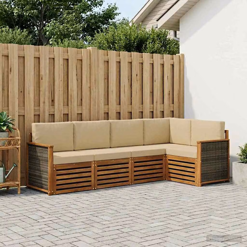 Set di divani da esterno vidaXL a forma di L composto da 6 pezzi in legno di acacia con cuscini inclusi, colore naturale