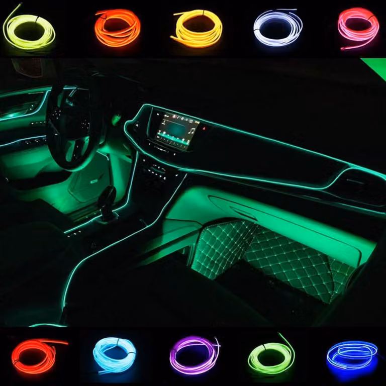 EL-Draht, 2 metri, verde, flessibile, corda neon luminosa, alimentazione a corrente continua 12V, per auto