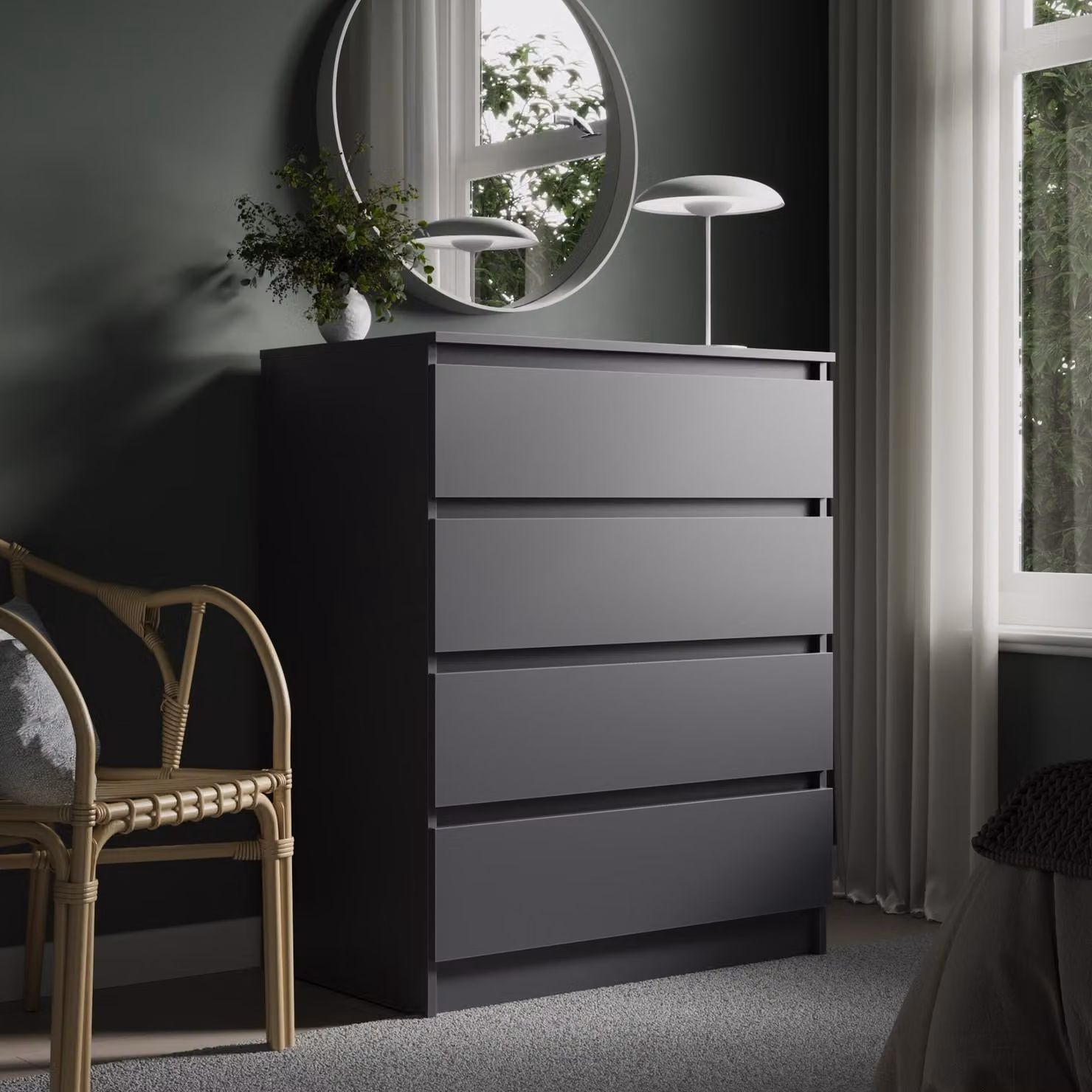 Comò a 4 cassetti 80x100 cm Comò antracite stretto in legno Comò a cassetti Credenza Credenza alta Credenza da cucina Camera da letto Soggiorno Ingresso Ufficio Organizer Larghezza 80 cm