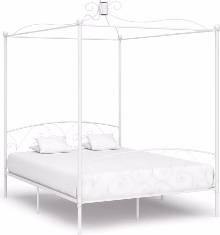 vidaXL Struttura letto a baldacchino in metallo bianco 160 x 200 cm - Struttura letto - Cornici letto - Struttura letto - Letto matrimoniale