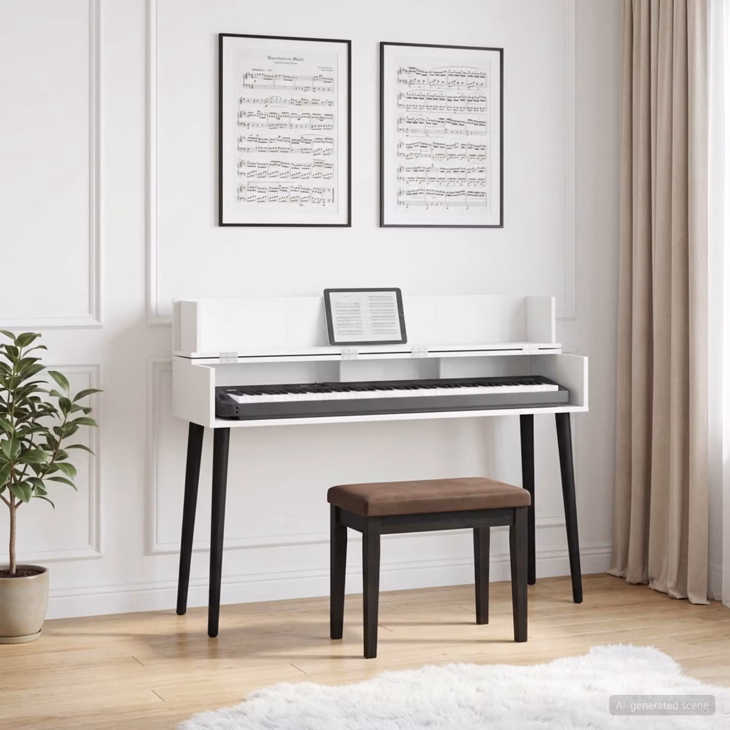 Scrivania da studio moderna vidaXL in legno MDF bianco L 152 x P 40 x H 19,5 cm