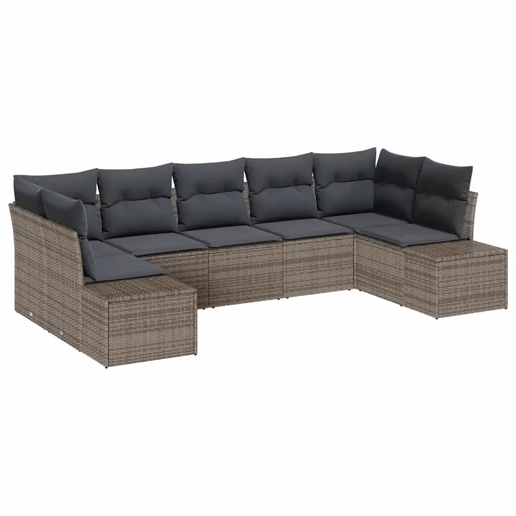 Set Divano da Giardino vidaXL a 7 posti in Rattan Grigio con Cuscini e Struttura in Acciaio – 2