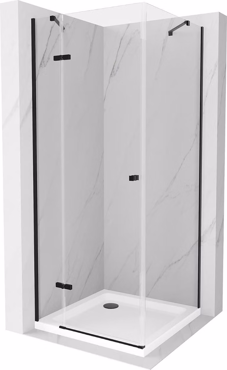 Mexen Roma cabina doccia a battente 70 x 70 cm, trasparente, nera + piatto doccia Flat, bianco - 854-070-070-70-00-4010B