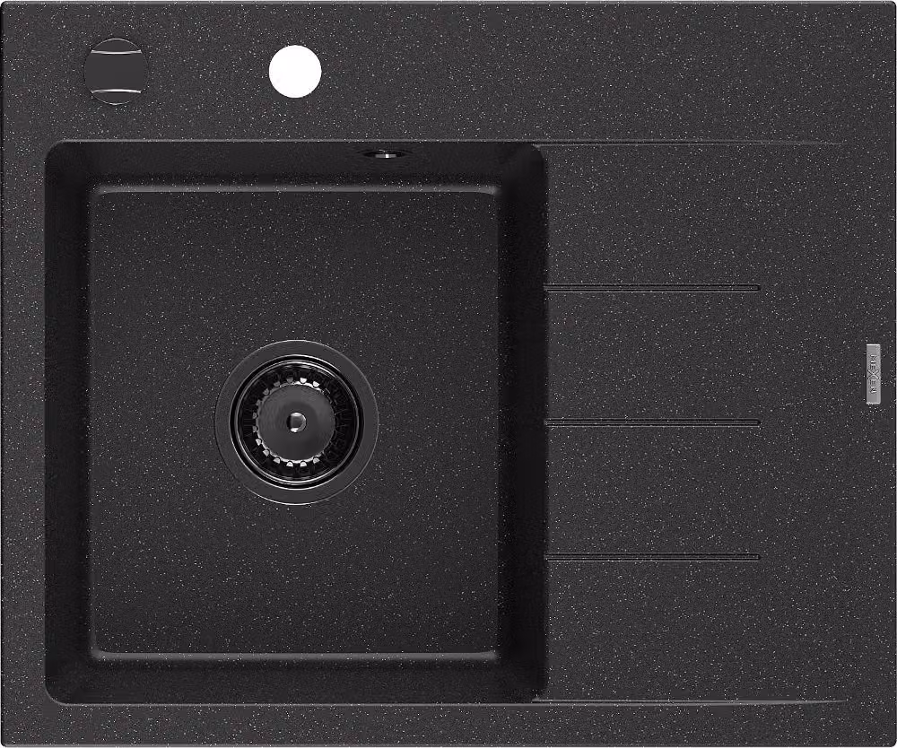 Mexen Ben lavello da cucina 1 vasca in granito con scolapiatti, sinistro 600 x 500 mm nero/argento metallizzato sifone nero