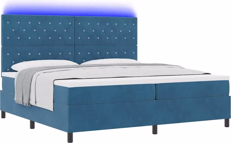 SYFAX™ Letto a Sorgente LED Blu Scuro 200 x 200 cm Tessuto