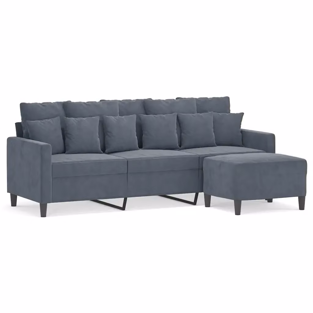 Divano a 3 posti con poggiapiedi vidaXL in velluto grigio con struttura in metallo e MDF L: 198 cm, P: 80 cm, H: 77 cm – 2