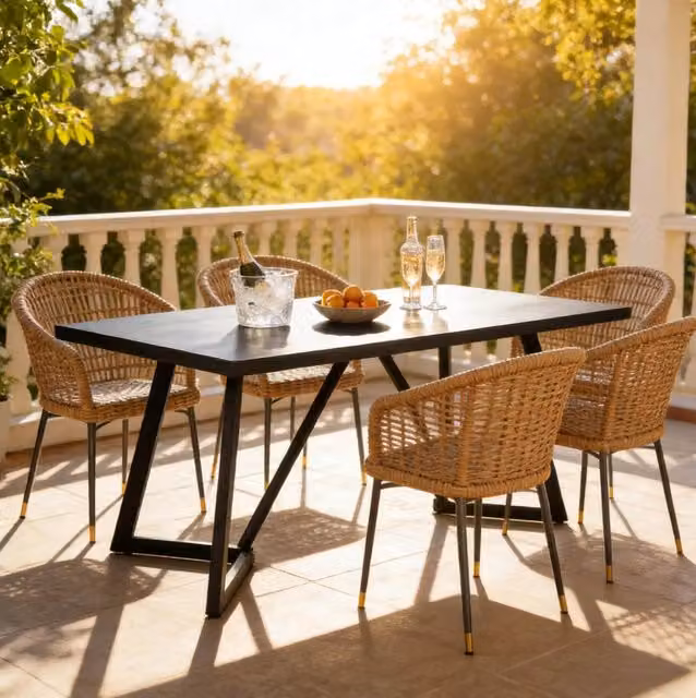 Tavolo da pranzo ULEVR 180,3x80x75 cm rettangolare in MDF nero con gambe in ferro