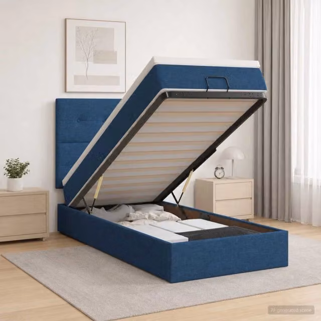 Letto ottomano con materasso vidaXL in tessuto blu e bianco L/P/H: 190 x 90 x 40 cm