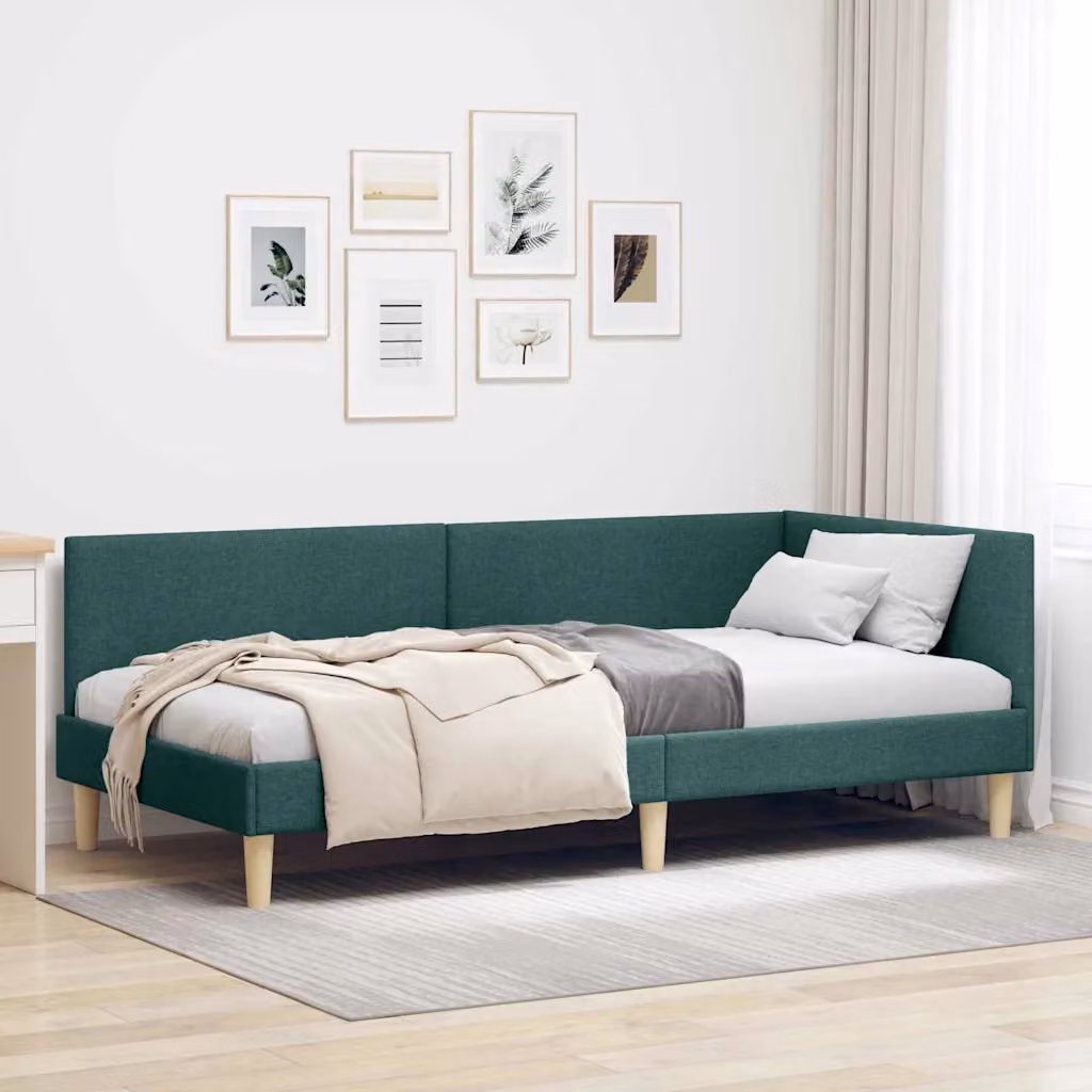 Cornice del letto ad angolo vidaXL in tessuto verde con struttura in legno, L/P/H: 190 x 90 x 72 cm