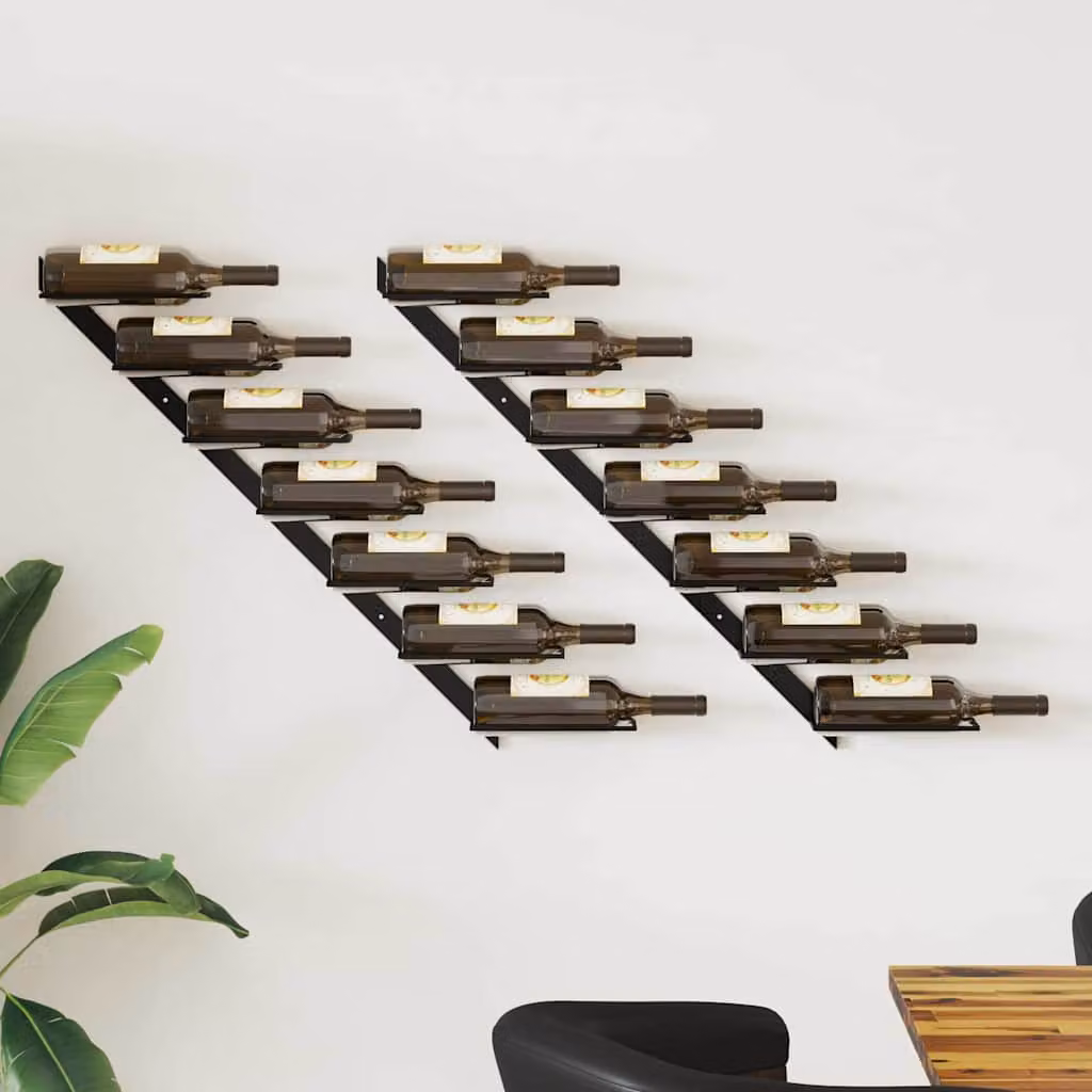 Set di 2 porta vino da parete vidaXL in metallo nero per 14 bottiglie
