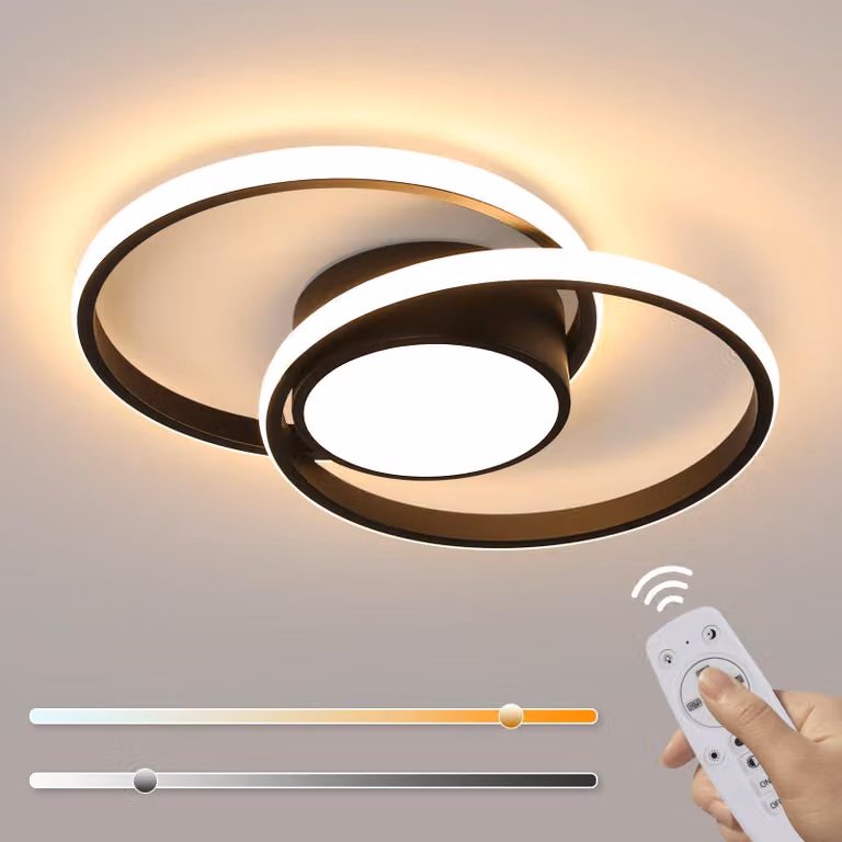 Comely, plafoniera LED dimmerabile, nera, 40 cm, 40W, 4500 lumen. Plafoniera rotonda moderna, lampada per soggiorno con telecomando, regolabile da 3000K a 6500K, adatta per cucina, ingresso, camera da letto, bagno