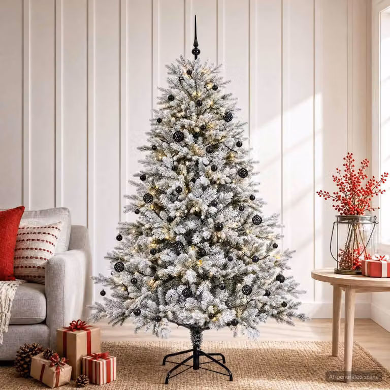 Albero di Natale artificiale con decorazioni natalizie, altezza 150 cm, 150 luci LED