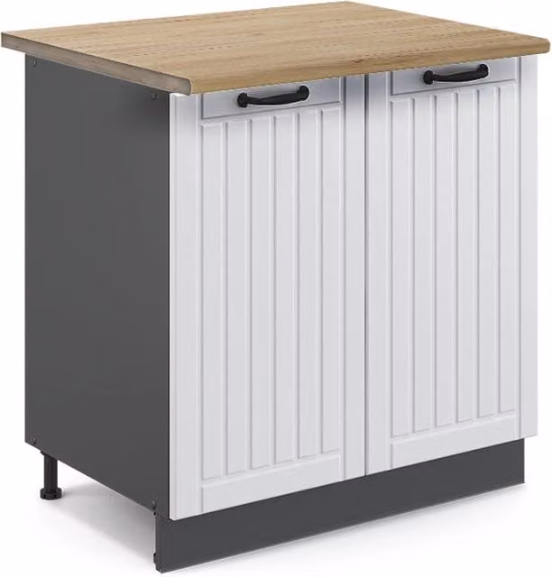 Mobiletto base cucina Fame-Line Bianco country/Antracite 80 cm piano di lavoro Rovere dorato Vicco