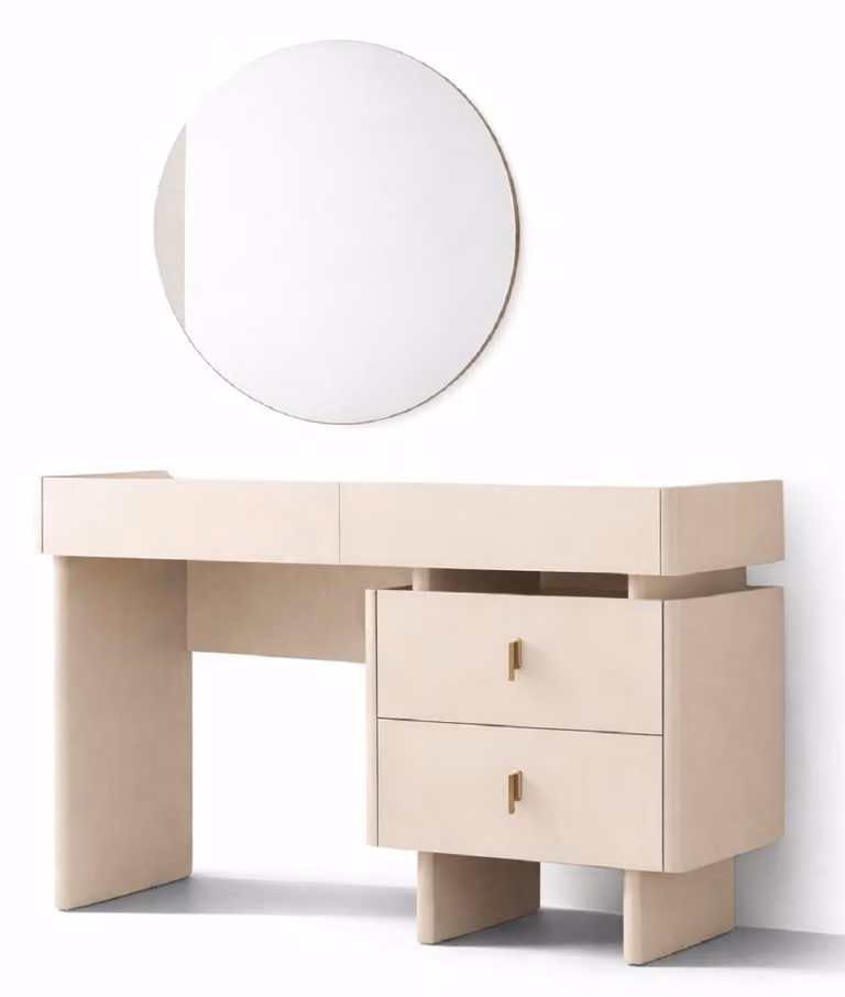 Comodino design color beige, moderna cassettiera in legno, mobili per la camera da letto