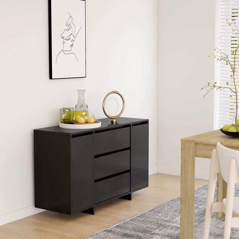 vidaXL Credenza Moderna con 3 Cassetti Nera in MDF L: 120 cm, P: 41 cm, H: 75 cm