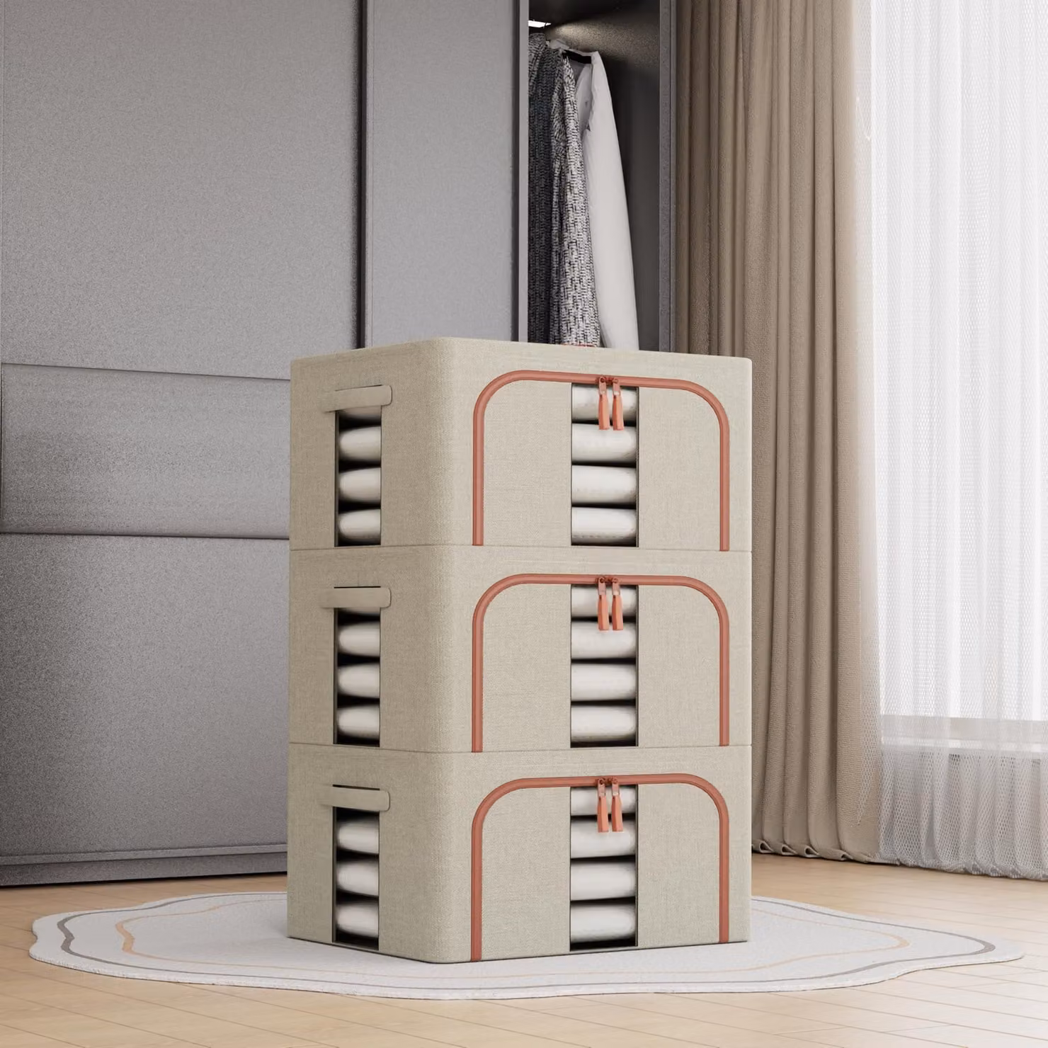 Set di 3 scatole portaoggetti - Beige - 24 litri