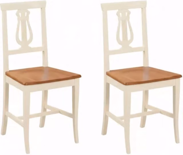 Set di 2 sedie a lira in legno di faggio stile shabby chic bicolore con seduta in legno Mobili 2G – 3