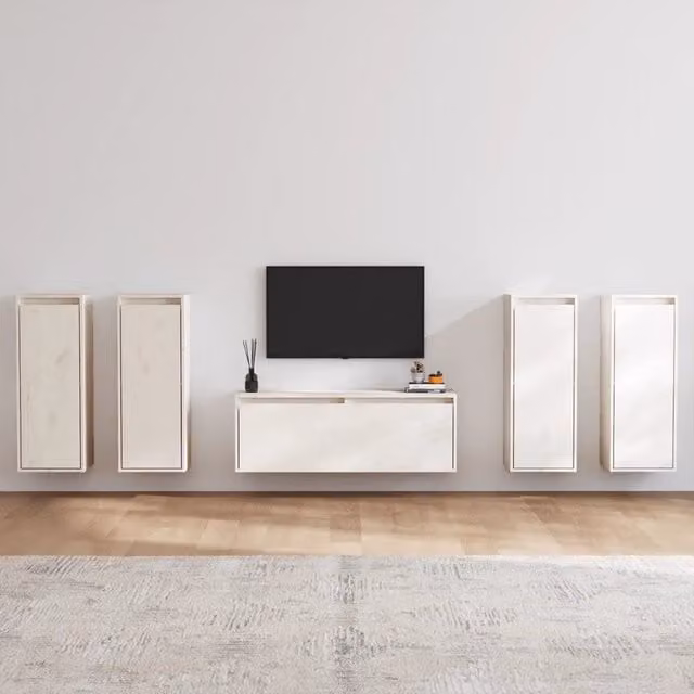 Mobili Porta TV 5 pz Bianchi in Legno Massello di Pino 623314
