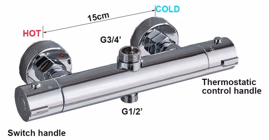 Miscelatore per doccia e vasca - Termostatico SA210 - Corpo in ottone - Cartuccia in Vetroceramica - Monocomando - Doppio regolatore di temperatura (acqua calda/fredda) - Finitura cromata