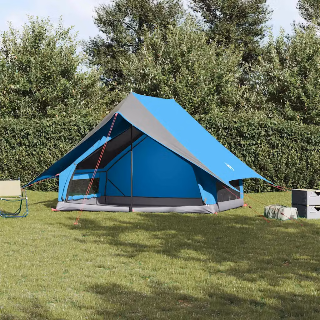 Tenda Familiare vidaXL in Poliestere e Fibra di Vetro, Blu e Grigio, L/P/H: 256 x 256 x 185 cm