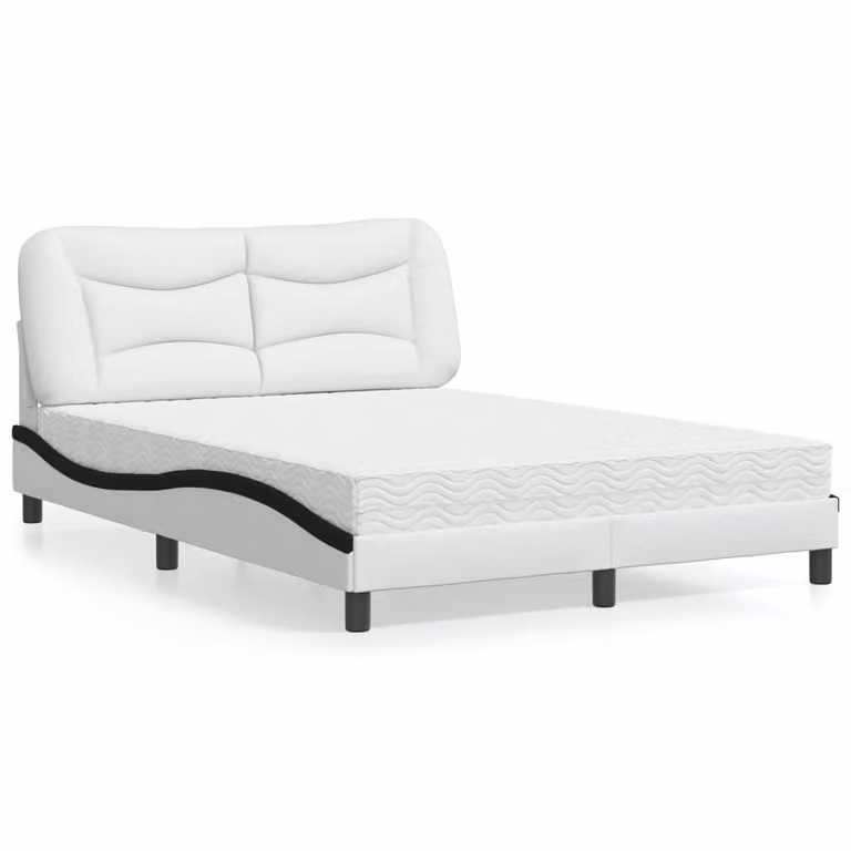 Letto con Materasso Hvar vidaXL in Similpelle Bianco e Nero L/P/H: 218 x 145 x 74,5 cm, Dimensioni Materasso: 140 x 200 cm