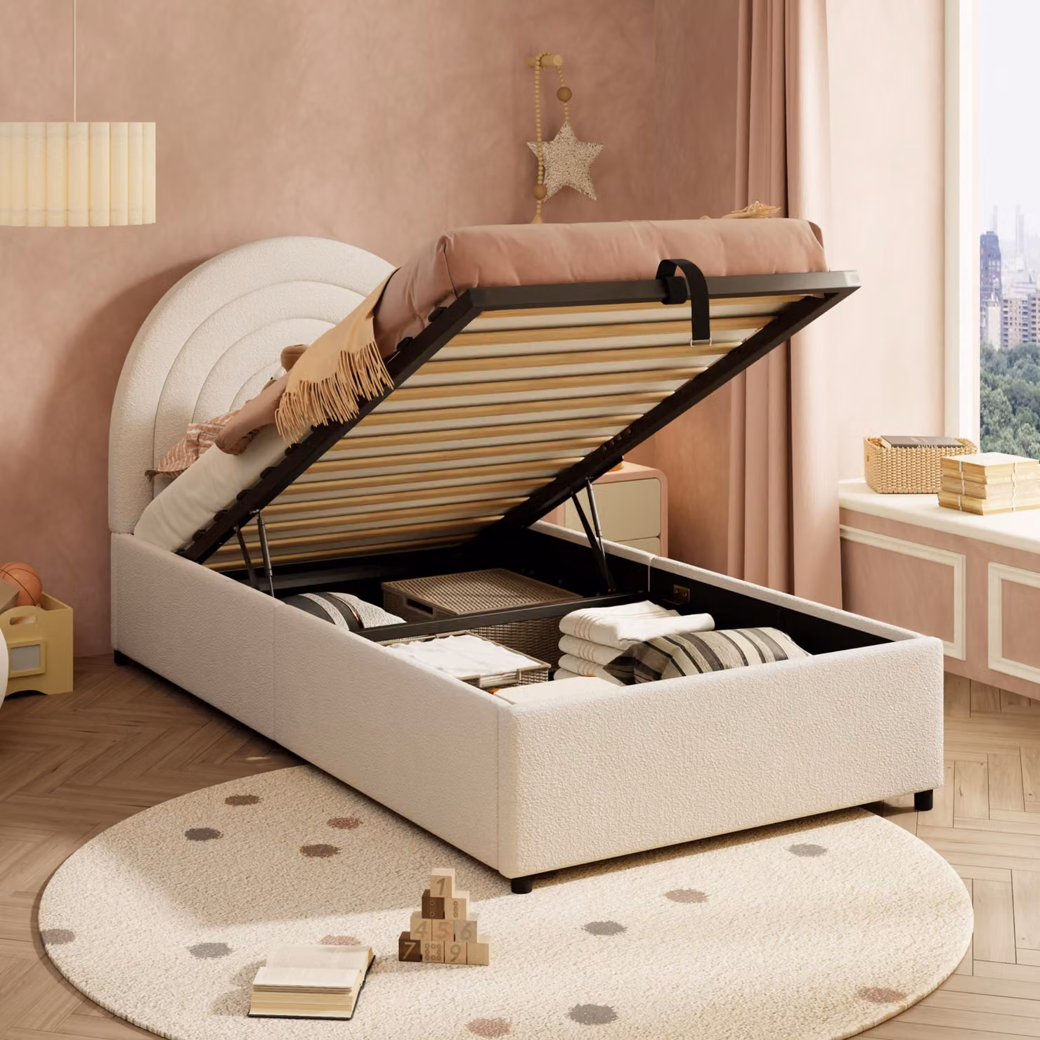 Letto imbottito 90x200, letto per bambini, letto singolo con rete a doghe e testiera, letto per adolescenti, adatto sia per adulti che per adolescenti, con doghe in legno