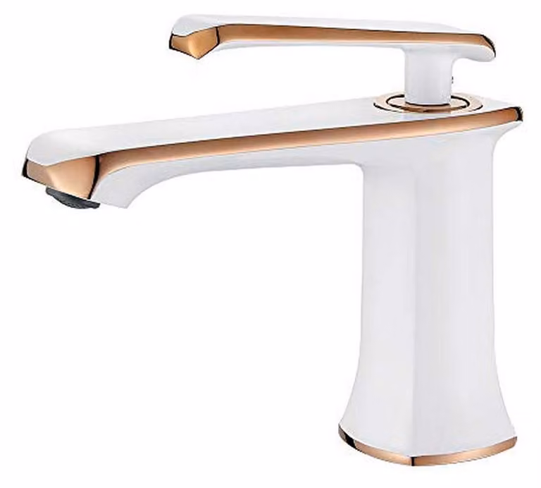 Miscelatore per lavabo Monozando, rubinetto da bagno, bianco, ottone