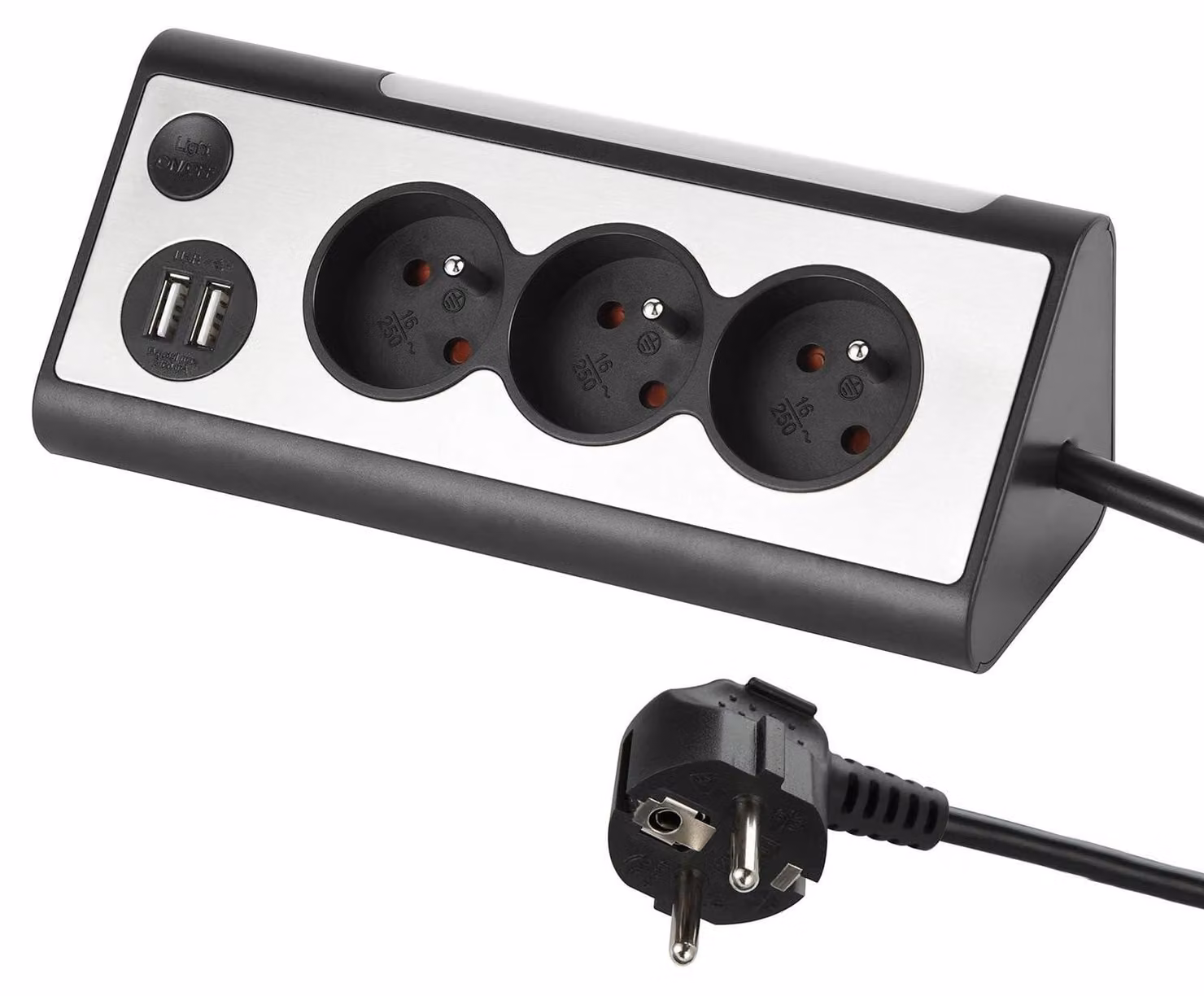 Electraline 35430, presa angolare, 3 prese, 2 porte USB, interruttore on/off