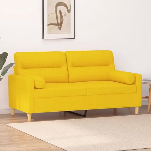Divano a 2 posti moderno vidaXL in tessuto giallo con cuscini e coperture rimovibili
