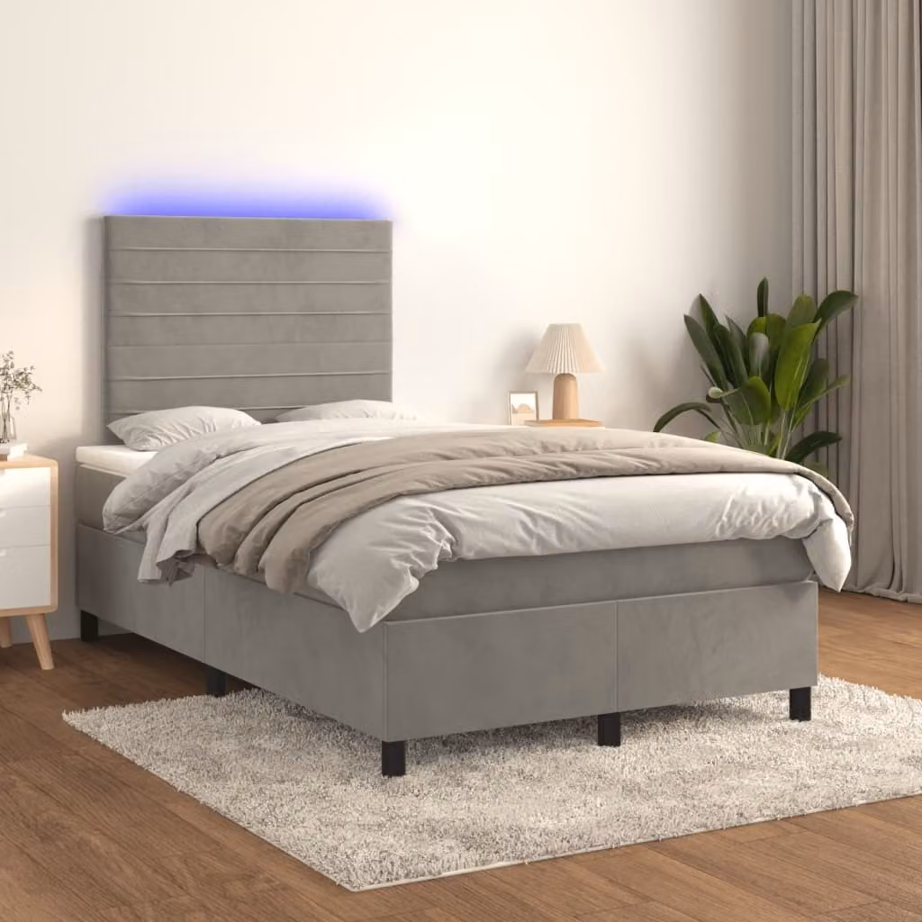Maison Exclusive - Letto a Molle Materasso e LED Grigio Chiaro 120x200 cm Velluto