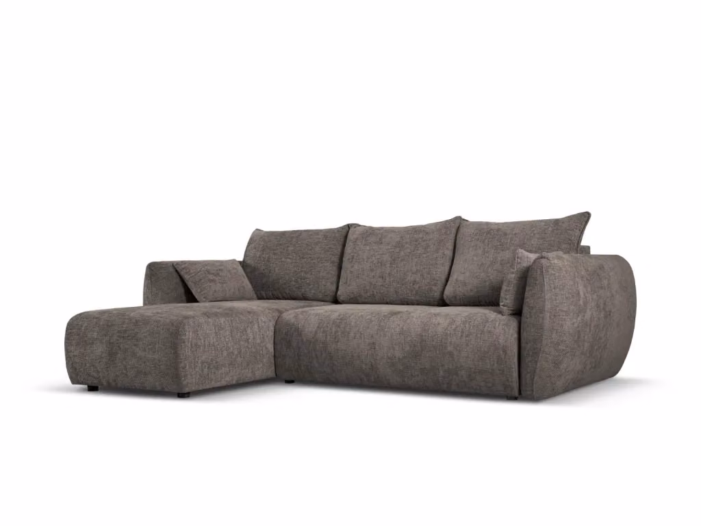 Divano convertibile angolare sinistro Matera di Cosmopolitan Design, 4 posti con contenitore in ciniglia grigio, L 253 x P 123 x H 86 cm – 2