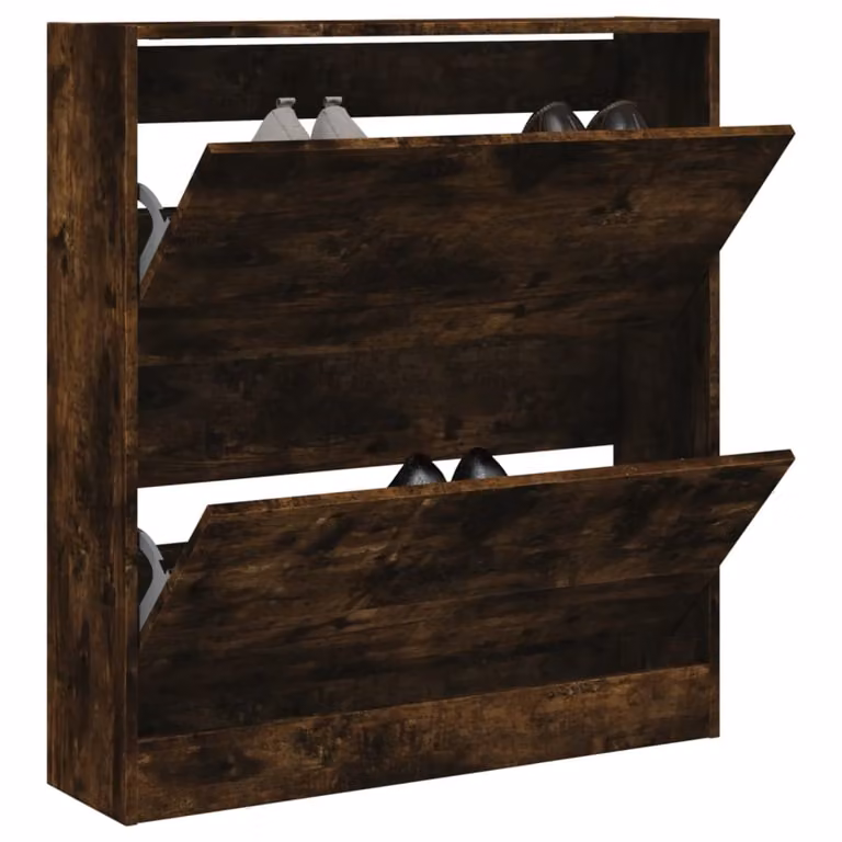 Scarpiera moderna vidaXL in legno Rovere Fumo con vani a ribalta, L: 80 cm, P: 21 cm, H: 87,5 cm