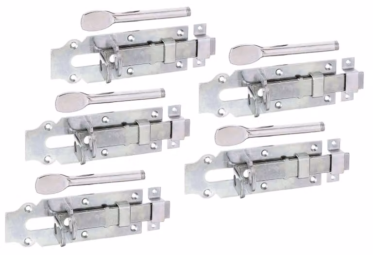 Alberts 841133 Catenaccio per porta stabile, diritto, con maniglia piatta e anello fisso, zincato, passivato a film spesso, piastra 160 x 56 mm, set da 5