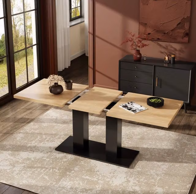 Tavolo da pranzo allungabile ULEVR 140/180x70 cm, piano in MDF da 30 mm, doppia colonna, naturale