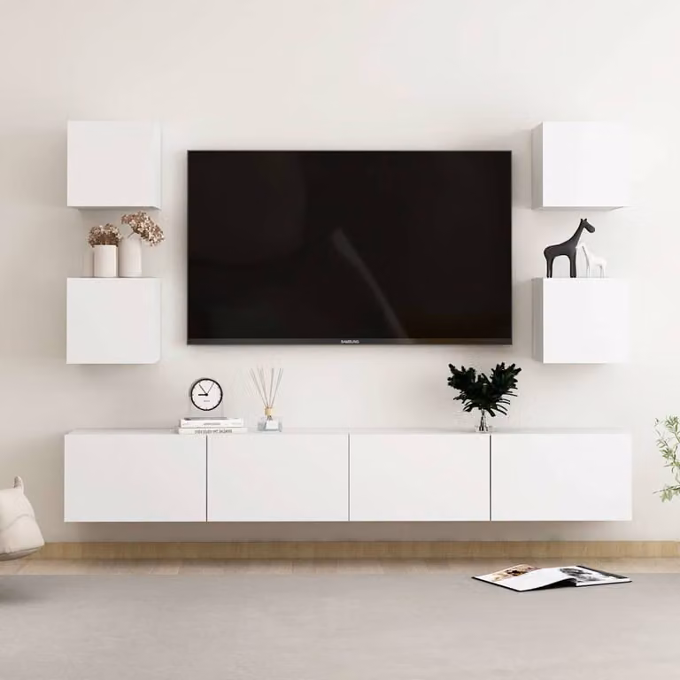 Set di mobili porta TV da 6 pezzi vidaXL in legno e MDF bianco per soggiorno in stile minimalista