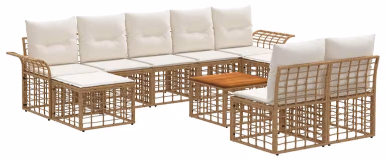 Set di divani da esterno 10 pcs Naturale e Bianco Crema