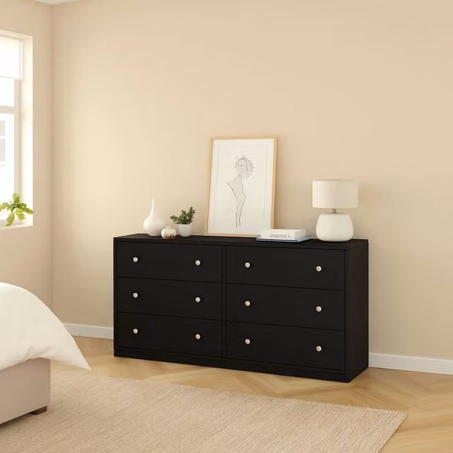 Credenza Rick DMORA, Buffet e Madia Moderna per Soggiorno o Cucina, Nero Opaco, L 143 x P 30 x H 68 cm