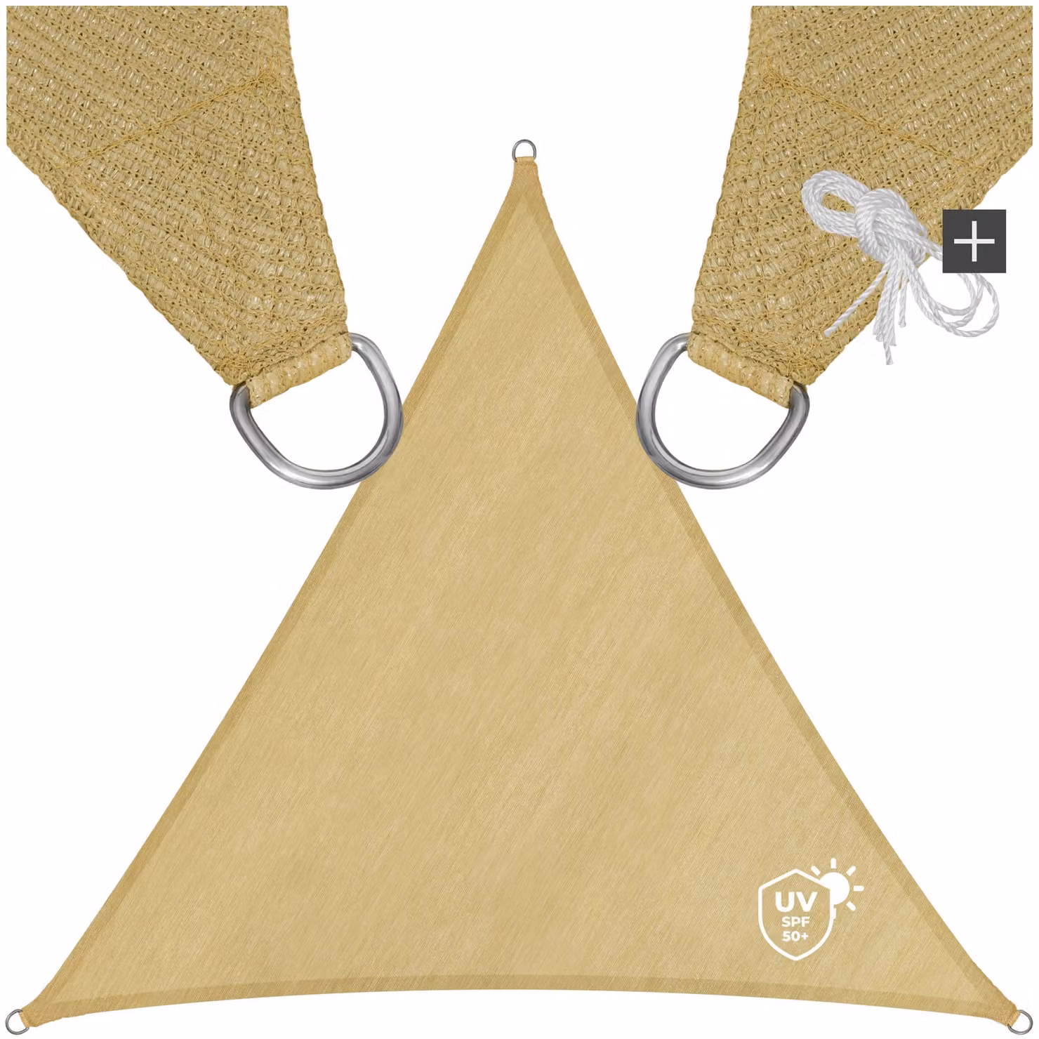 Vela ombreggiante triangolare TecTake GmbH in polietilene HDPE beige con protezione UPF 50+, L/P/H: 5 x 5 x 5 m