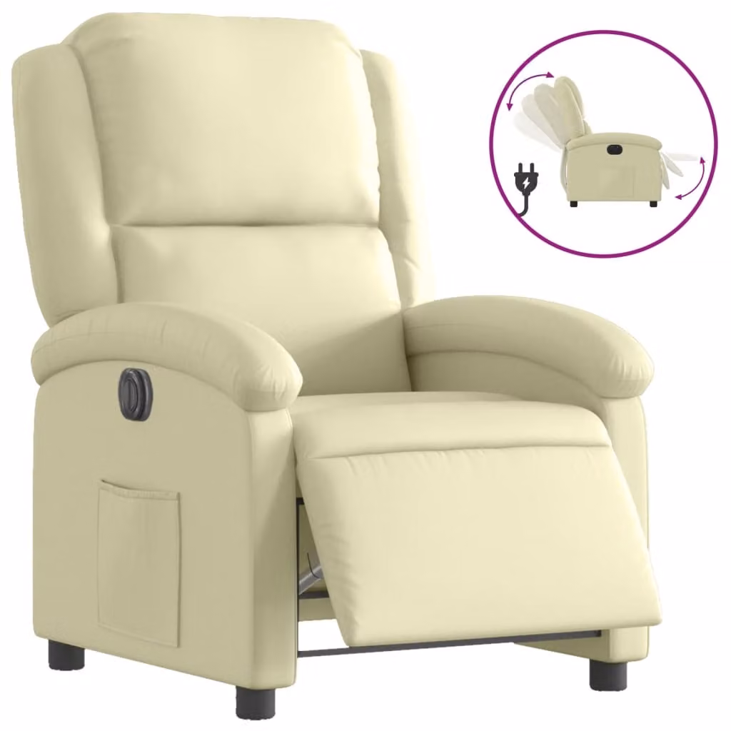 Poltrona Reclinabile Elettrica Crema in Vera Pelle